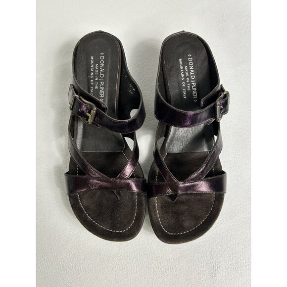 Donald J Pliner Gin Metallic Slip On Wedge Sandals in Vino - Sz 9.5 - Picture 3 of 10